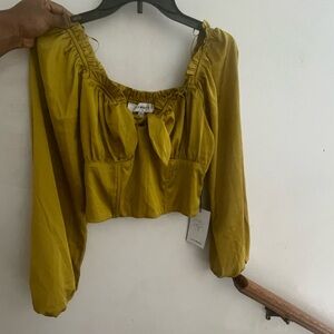 Women Yellow Tie Bow Blouse